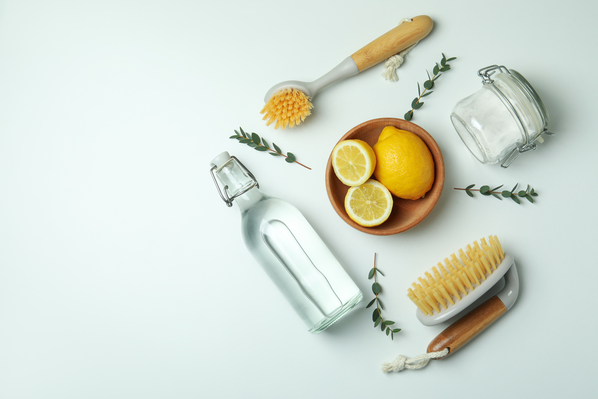 Cleaning Concept with Eco Friendly Cleaning Tools and Lemons on